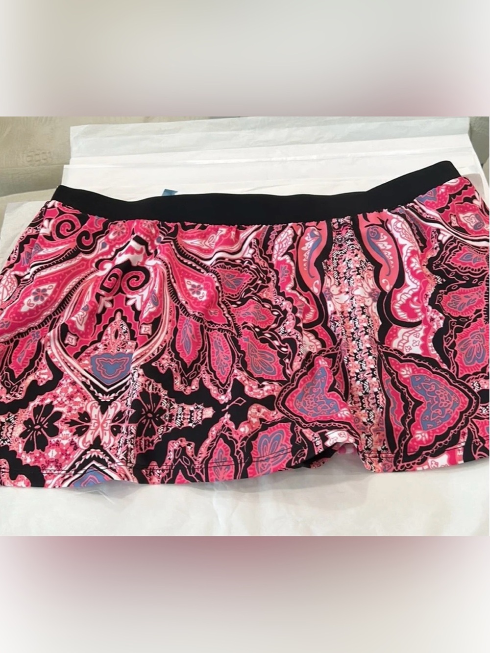 Cacique Pink Paisley Print Mini Skirt with Black Waistband